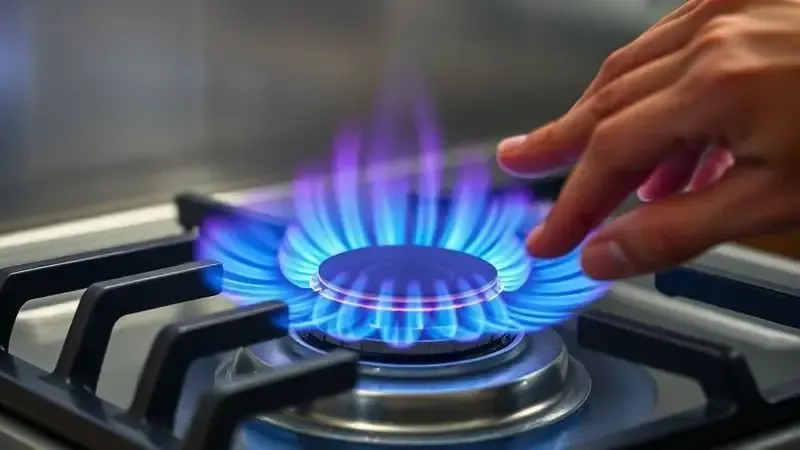 Ajuste da chama do queimador de fogão industrial para cor azul ótima e economia de gás.