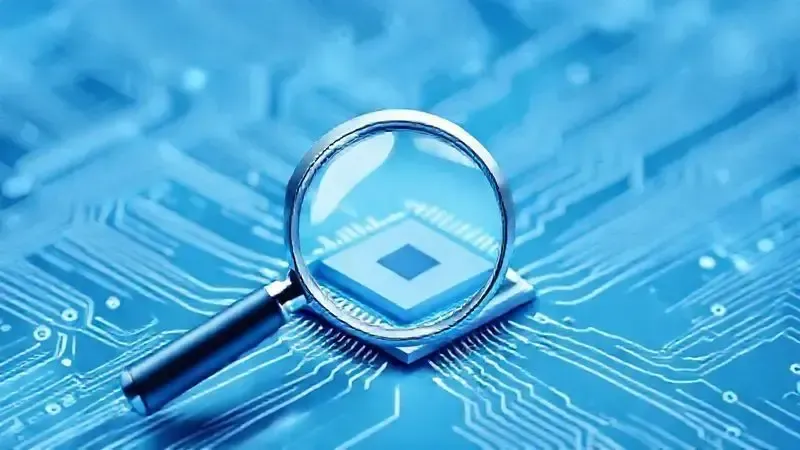 Ilustração digital de uma lupa sobre um circuito, simbolizando a análise e confiabilidade de uma marca de tecnologia.
