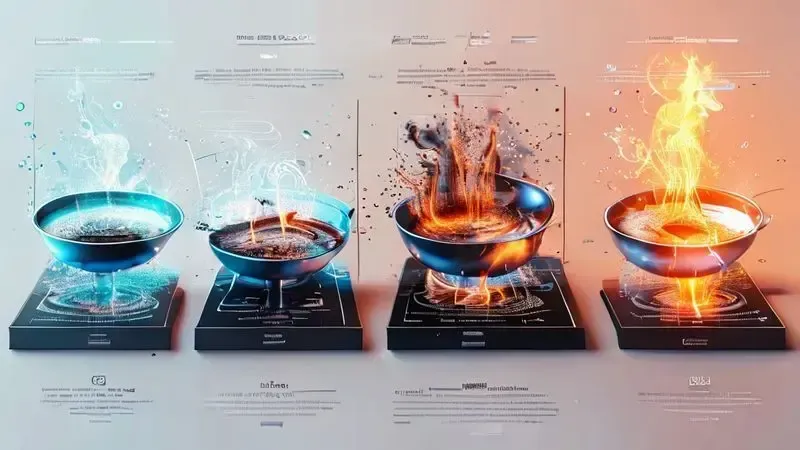 Ilustração conceitual das cinco principais causas de quebra do vidro de cooktops em estilo infográfico visual.