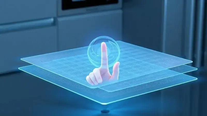 Diagrama conceitual da tecnologia touch capacitiva usada em fogões, mostrando sensores invisíveis que detectam o toque dos dedos