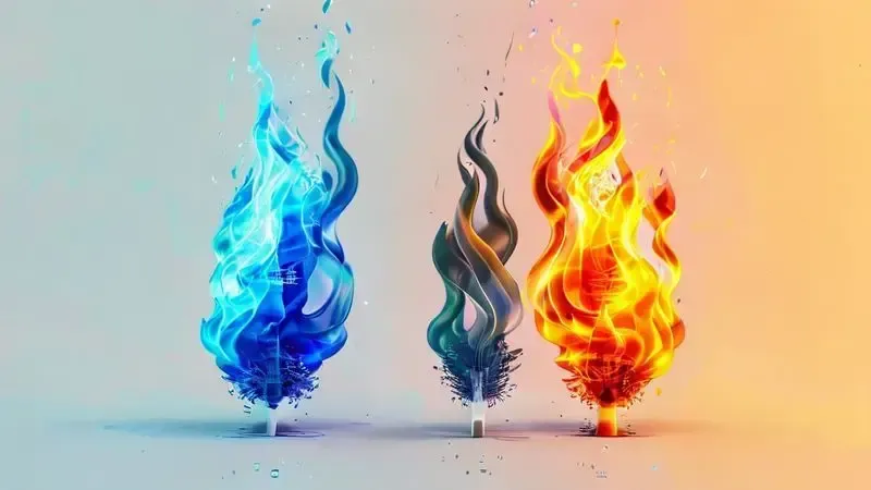 Comparação ilustrativa entre chama azul correta e chama amarela problemática em fogão a gás