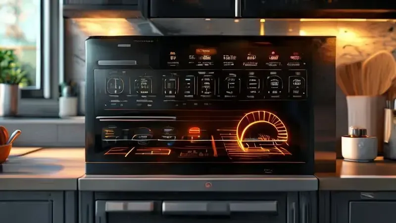 Interface de controle do forno elétrico com modos de cozimento e temperatura