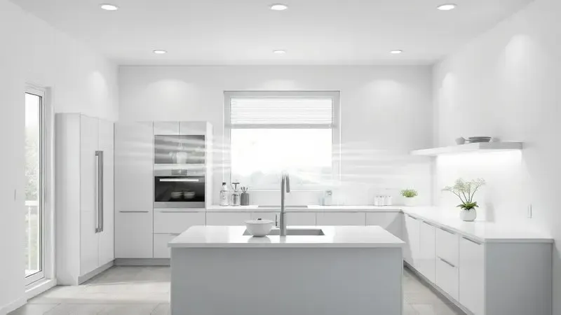 Cena conceitual de cozinha com fluxo de ar purificado circulando no ambiente