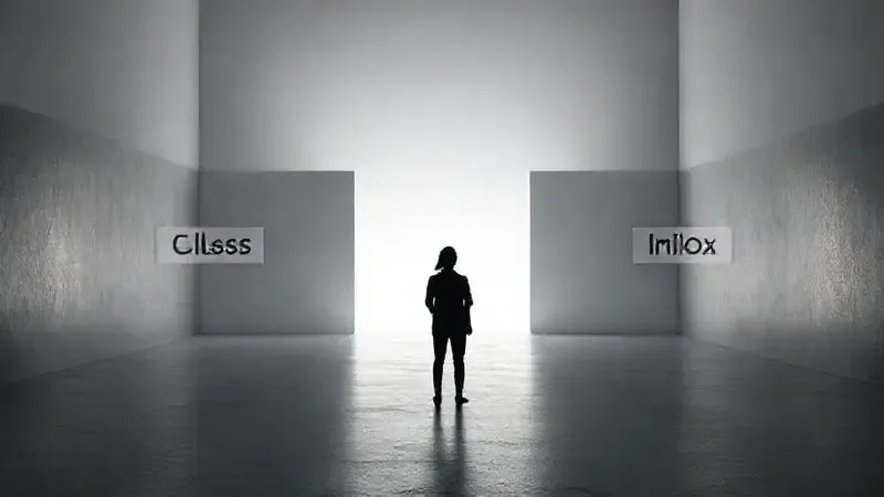 Imagem conceitual de uma pessoa ponderando a escolha entre dois caminhos ou opções, representando o fogão de vidro e o de inox.