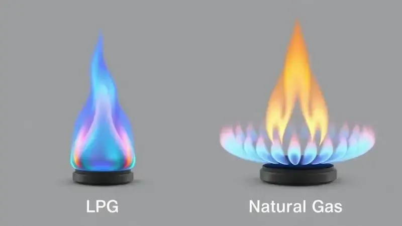Representação visual comparativa das chamas e poder calorífico do GLP e gás natural