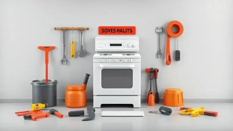 Ilustração conceitual de equipamentos de segurança para reparo doméstico de fogão