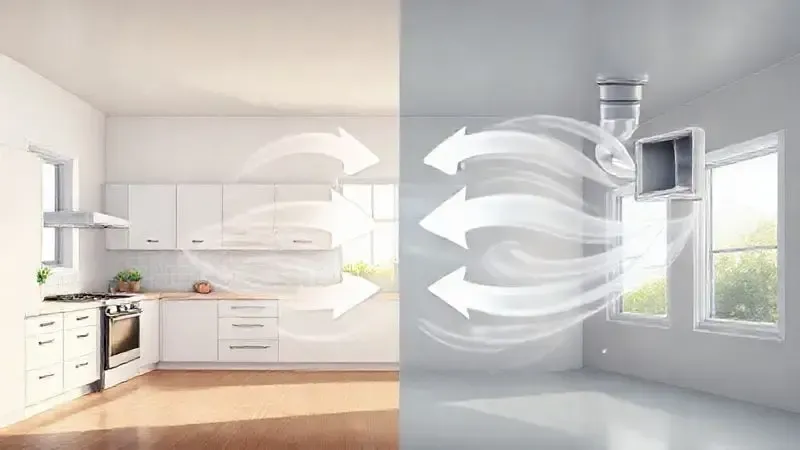 Representação visual e conceitual das diferenças entre o sistema de filtragem de ar (recirculação) do depurador e o sistema de exaustão (expulsão).