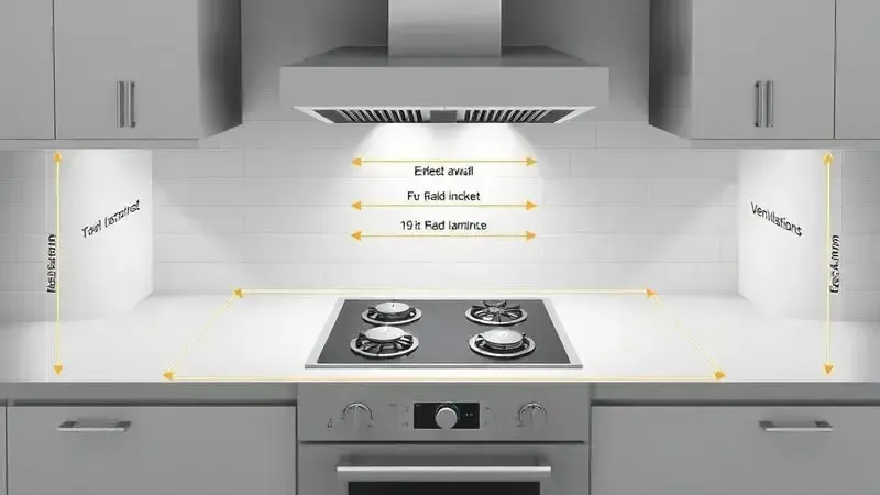 Zonas de segurança e distâncias mínimas necessárias ao redor do cooktop para ventilação adequada