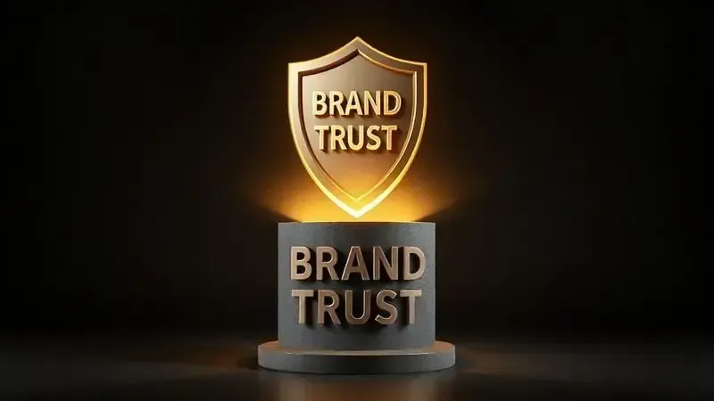 Render 3D de um emblema de escudo dourado, simbolizando a reputação, confiança e credibilidade de uma marca no mercado.