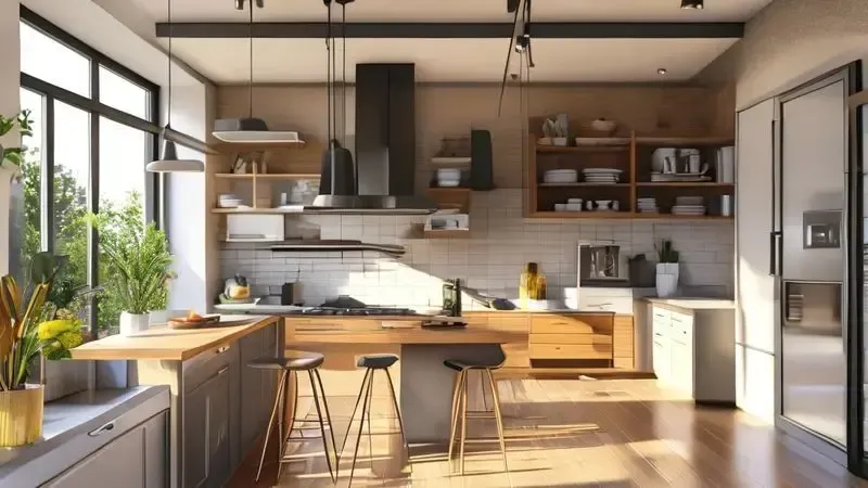 Ilustração conceitual mostrando ergonomia e segurança para evitar acidentes com coifa na cozinha