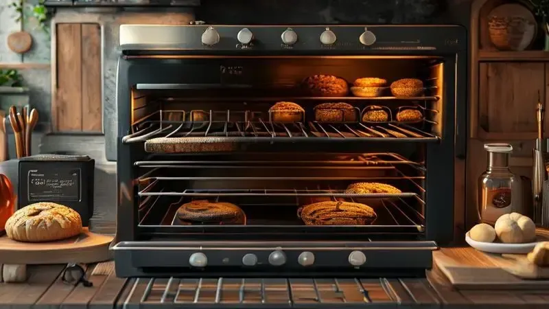 Ilustração conceitual mostrando erros comuns e soluções para assados no forno elétrico