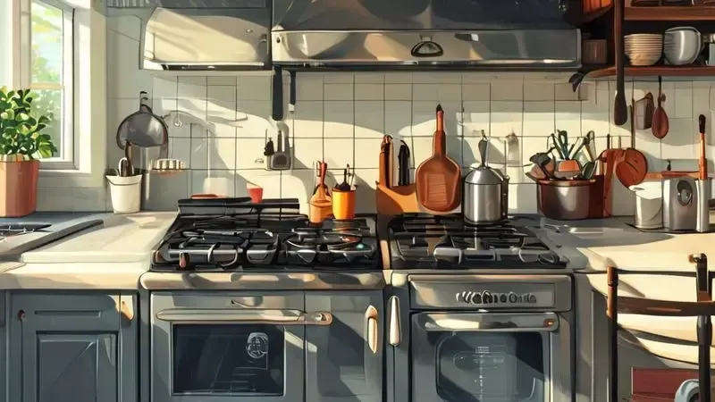 Ilustração conceitual de erros comuns na instalação de cooktop como conexões inadequadas e problemas de ventilação
