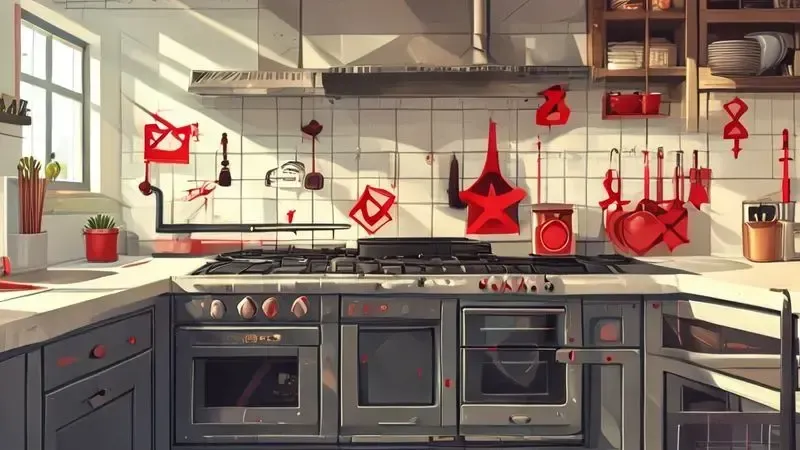 Ilustração conceitual dos erros mais comuns na instalação de cooktop que devem ser evitados