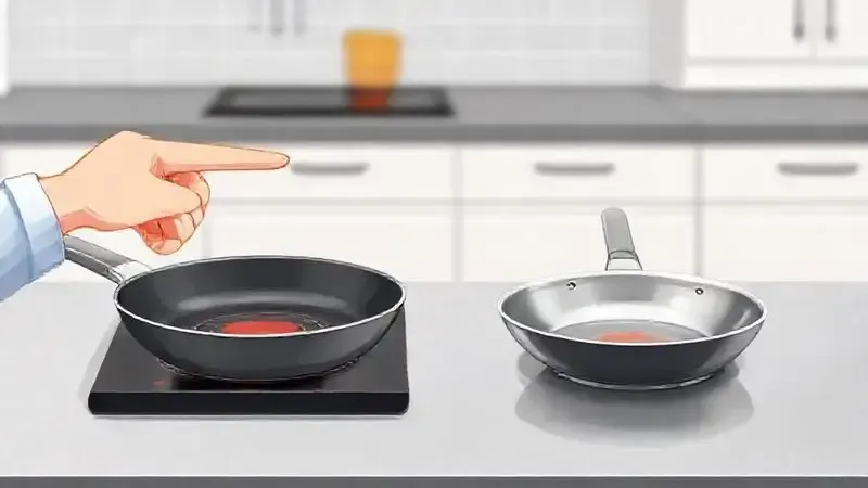 Ilustração mostrando os critérios importantes para escolher uma frigideira ideal para fogão de indução.