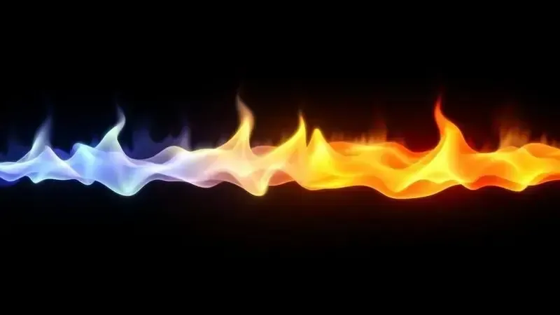 Espectro de cores de chama mostrando variações de temperatura na combustão.