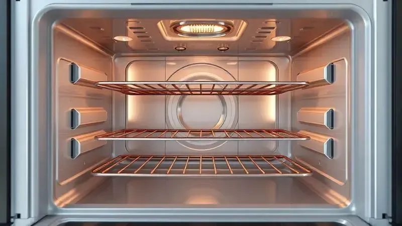 Render 3D artístico mostrando estrutura interna e compartimentos de forno em visão conceitual