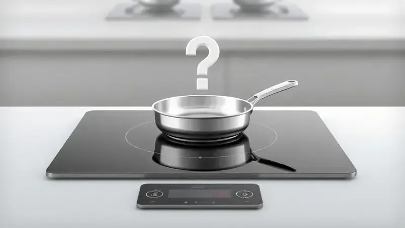 Ilustração conceitual de fogão de indução detectando panela incompatível ou ausente