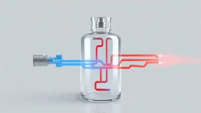 Ilustração conceitual mostrando diferença entre fluxo normal e problemático de gás dentro de um botijão transparente