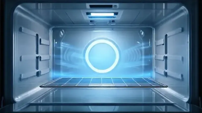 Ilustração digital do interior de um forno limpo com efeito de luz que representa a função autolimpante.