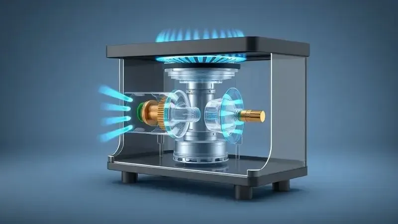 Ilustração técnica em 3D mostrando funcionamento interno da válvula de segurança do fogão
