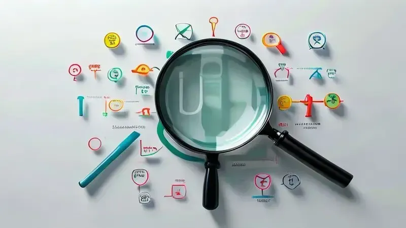 Lupa examinando símbolos de identificação de voltagem em diferentes formatos e etiquetas técnicas