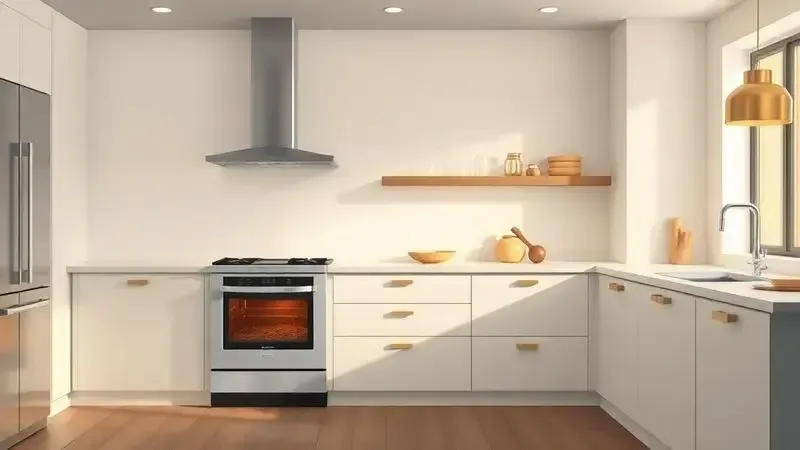 Ilustração conceitual de uma cozinha moderna e confiável, simbolizando a qualidade e tradição de uma marca de eletrodomésticos.