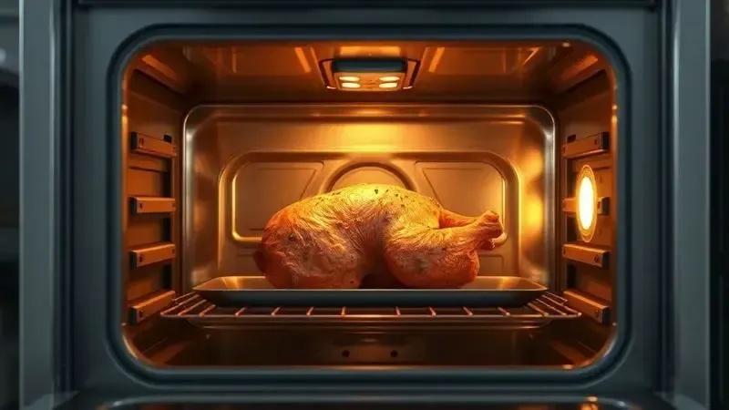 Ilustração 3D de um forno com um assado perfeitamente cozido, simbolizando a capacidade de cozimento e desempenho.