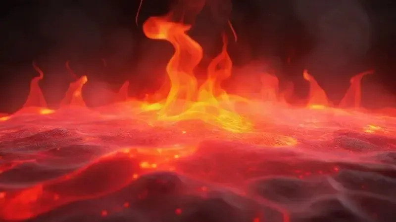 Renderização 3D conceitual de ondas de calor intensas em tons de vermelho e laranja, simbolizando alta eficiência térmica.