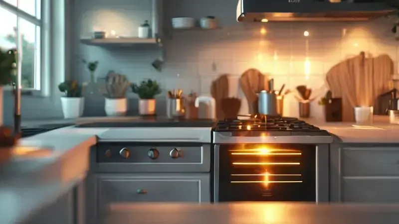 Ilustração conceitual de cozinha limpa com destaque em grade de fogão, simbolizando importância da manutenção regular