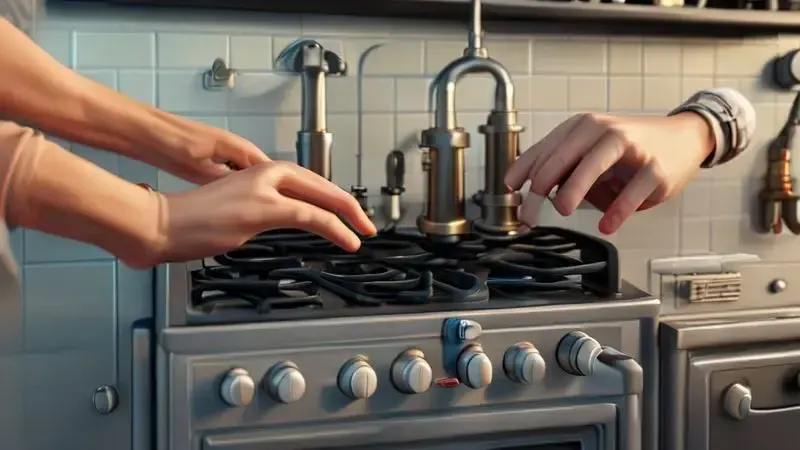 Ilustração em 3D mostrando etapas conceituais de instalação da válvula de segurança
