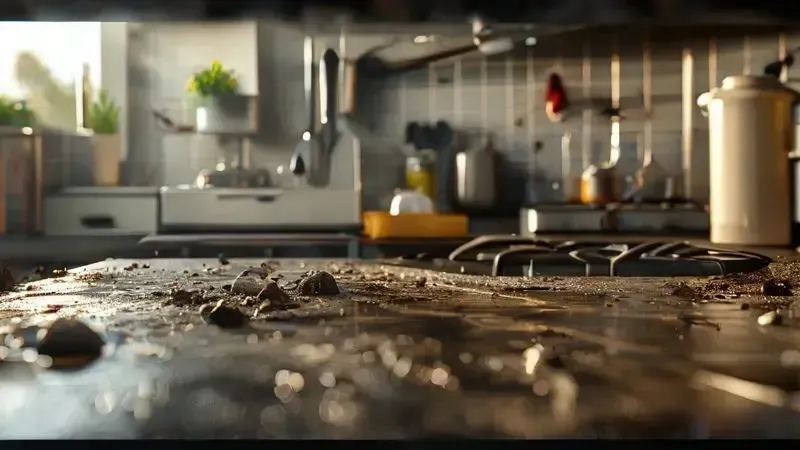Cena conceitual de limpeza pesada para remover gordura encrustada de fogão.