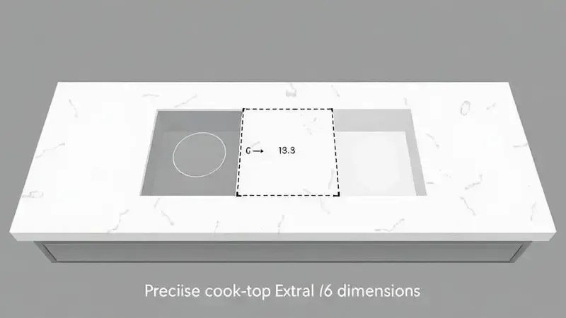 Diagrama ilustrativo mostrando diferença entre medidas externas do cooktop e corte interno na bancada para instalação