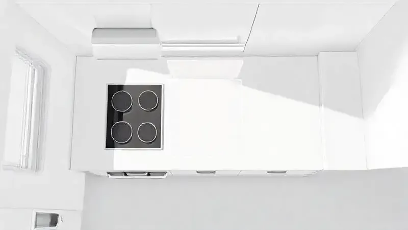 Ilustração conceitual mostrando como o cooktop otimiza o espaço em cozinhas pequenas em comparação com o fogão.
