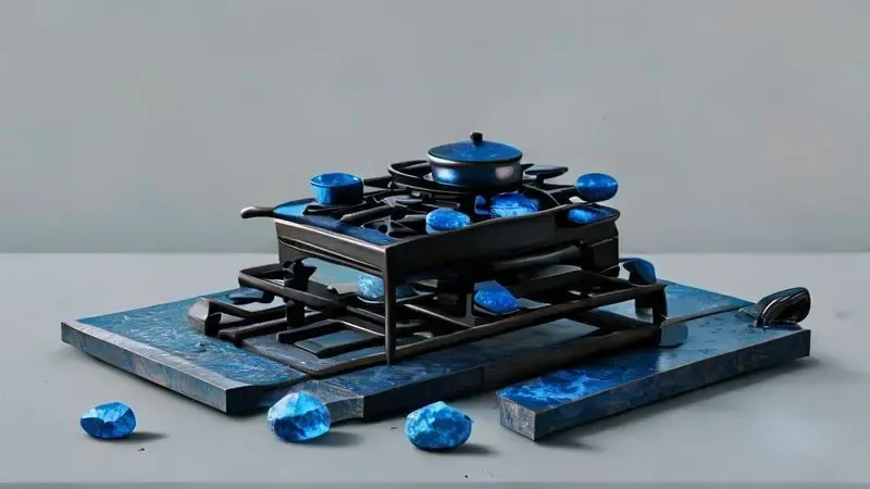 Ilustração 3D mostrando processo passo a passo de polimento com pedra azul