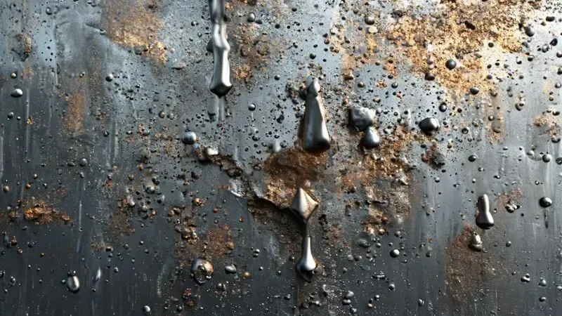 Ilustração conceitual mostrando como o limpa-alumínio causa corrosão e manchas na superfície do fogão.