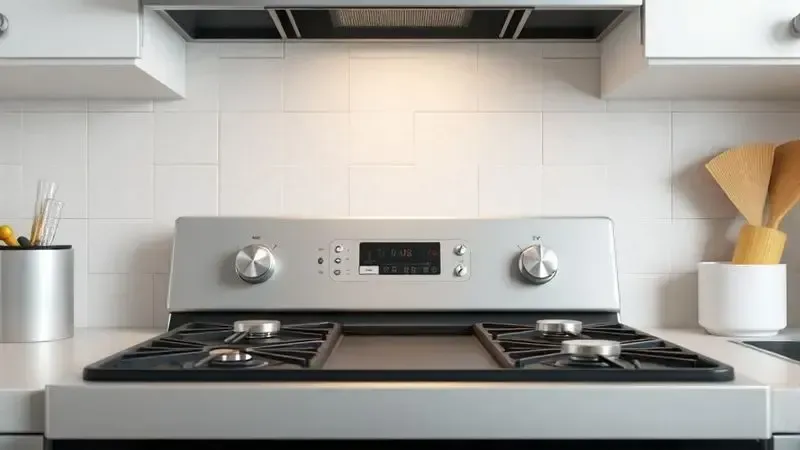 Ilustração conceitual mostrando a praticidade dos botões de fogão em uma cozinha moderna