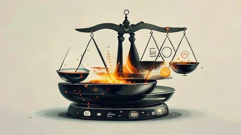 Ilustração conceitual dos prós e contras das panelas para fogão de indução.