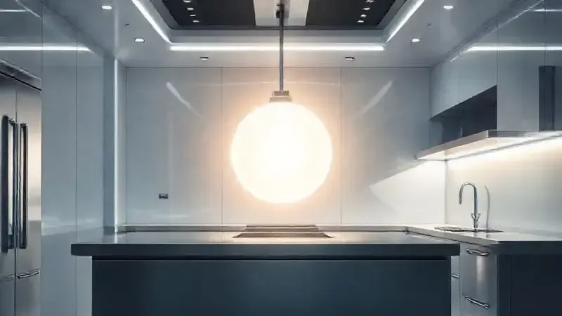 Ilustração digital de um conceito de marca forte e confiável em um ambiente de cozinha futurista.