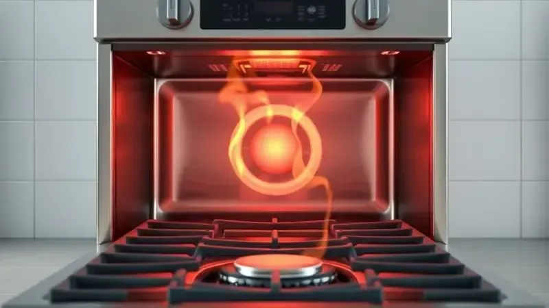 Riscos potenciais de passar mangueira de gás atrás do forno, ilustração conceitual de perigos