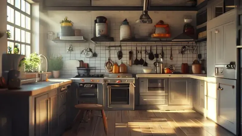 Ilustração conceitual sobre riscos de vazamento de gás em cozinha residencial e importância da segurança na instalação