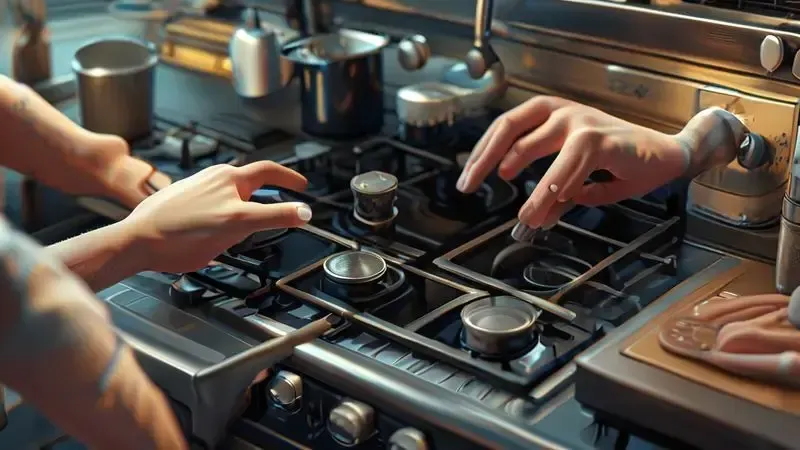 Ilustração passo a passo de soluções práticas para resolver problemas de acendedor disparado em cooktops caseiros