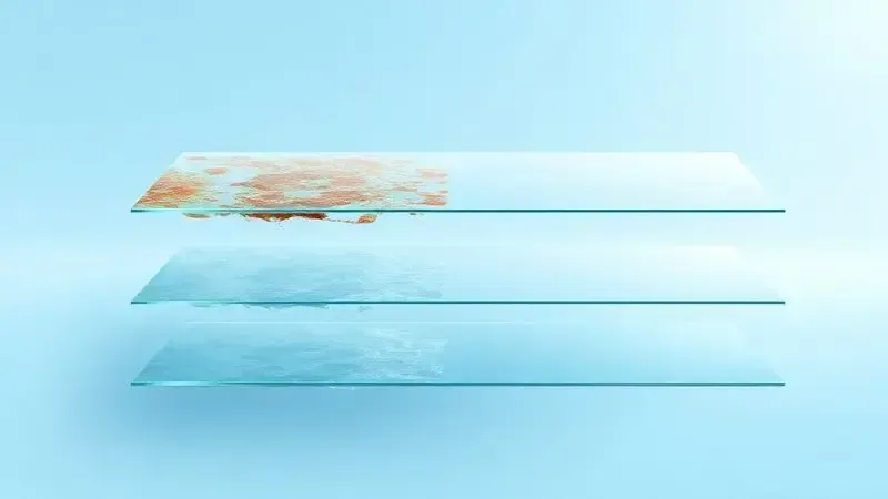 Ilustração conceitual da técnica Skyscraper para remoção de gordura e manchas queimadas em fogão de vidro.