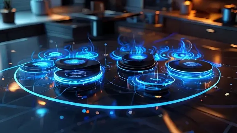 Representação visual da tecnologia SmartHeat distribuindo calor de forma inteligente nas bocas do cooktop