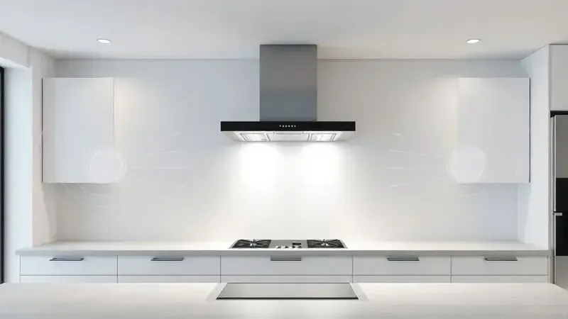 Visualização artística dos três níveis de sucção de um depurador em funcionamento na cozinha