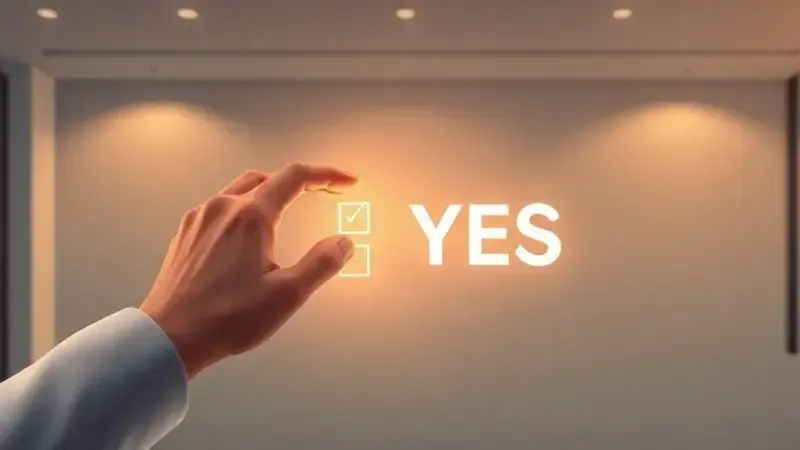 Ilustração digital de uma mão confirmando uma decisão positiva, simbolizando o veredito final.